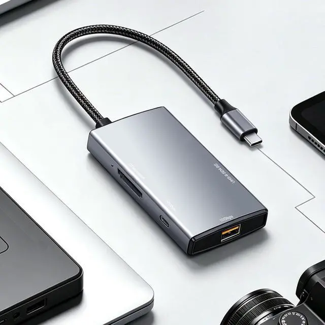 Alt view image 5 of 7 - Fabater USB Hub 3.0, 10Gbps 5 in 1 Aluminum USB C Hub with SD Card Reader, Multi Ports USBs Expander for PC, Laptop, Console, Camera, Simultaneous 3 Card Reading