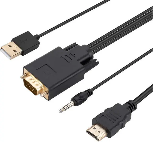Alt view image 4 of 5 - 1.8m V/GA to HDMI-Compatible Cord HD 1080P Male to HDMI with USB Power Supply Adapter for HDTV Projector