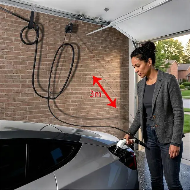 Alt view image 7 of 7 - EV Charger Cable Retractor, Universal Cable Management System | Auto Retracting Reel, Ceiling or Wall Mount, Keeps Cables Off Floor, Compatible with Most Level 2 EV Chargers