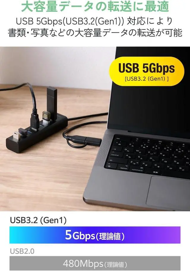Alt view image 4 of 7 - Elecom U3HC-T070SEBK USB Hub, USB-A Connection, 7 Ports, 5Gbps, Self-Powered Cable, 19.7 inches (50 cm), Aluminum Housing, Black