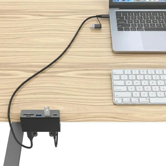 Alt view image 3 of 5 - AINEX USB3.2 Gen1 Clamp Hub, A/C Port, SD/TF Card Reader, 5Gbps, Bus Power/Self Power, Securely Fixed with 2 Clamps, HUB-11