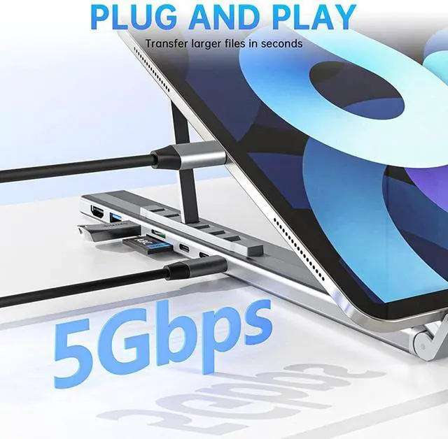 Alt view image 6 of 7 - Aluminum Multiports Type C Hubs with 100WPD Charging Card Reader and Adjustable Notebook Stand USB C Hubs with Stand