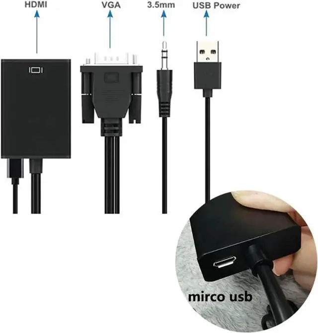 Alt view image 6 of 6 - 1080P Full HD V/GA to HDMI-Compatible Converter Cord Output Adapter for PC to HDTV Projector C3