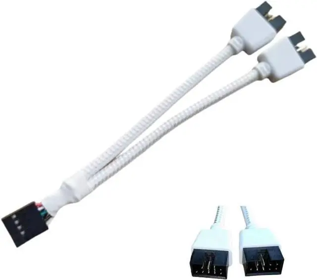 Main image of USB 9Pin to Dual 9Pin Cable Splitter Computer PC Case Motherboard 1 in 2 Out Data Transfer Braided Shield Wire HUB Extend Line(White)