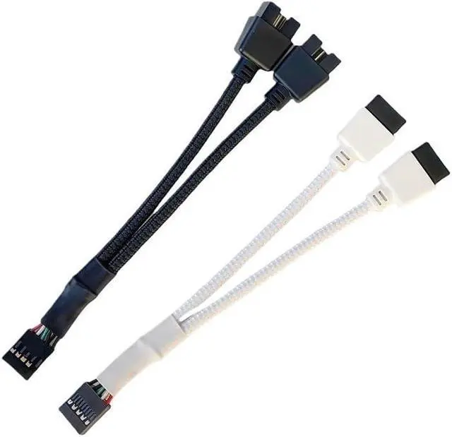 Alt view image 5 of 5 - USB 9Pin to Dual 9Pin Cable Splitter Computer PC Case Motherboard 1 in 2 Out Data Transfer Braided Shield Wire HUB Extend Line(White)