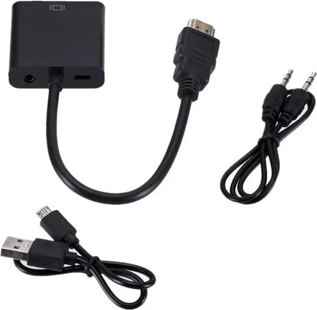 Main image of HD 1080P HDMI to V/GA Converter Cord with Power Supply Male to Female Adapter for P;S/4 TV Box Laptops(Black with 2 Cables)