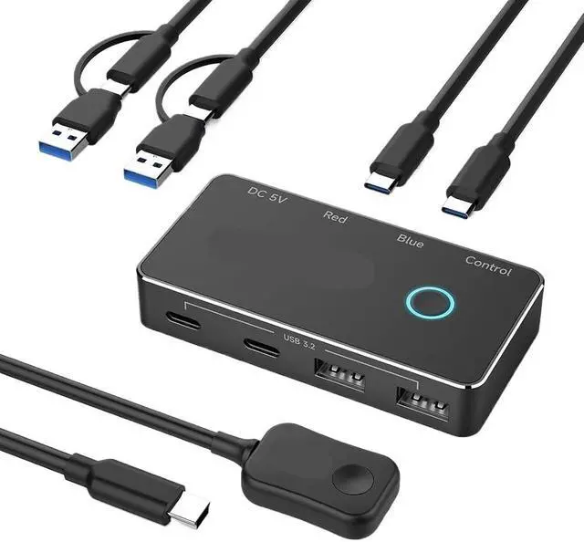 Alt view image 3 of 3 - USB C Switch with Controller 2 Computers Share 4 10Gbps USB Switcher Selector for PC Keyboard