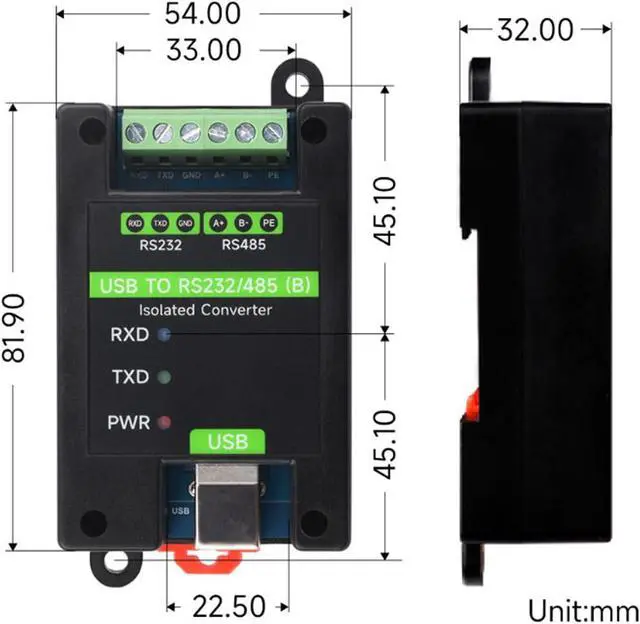 Alt view image 5 of 7 - Luocute USB to RS485 RS232 Converter Industrial Grade Isolated USB Adapter with 3 LED Indicator for OS X for Linux for Android, FT232RNL Chip Industrial Grade Isolated Converter