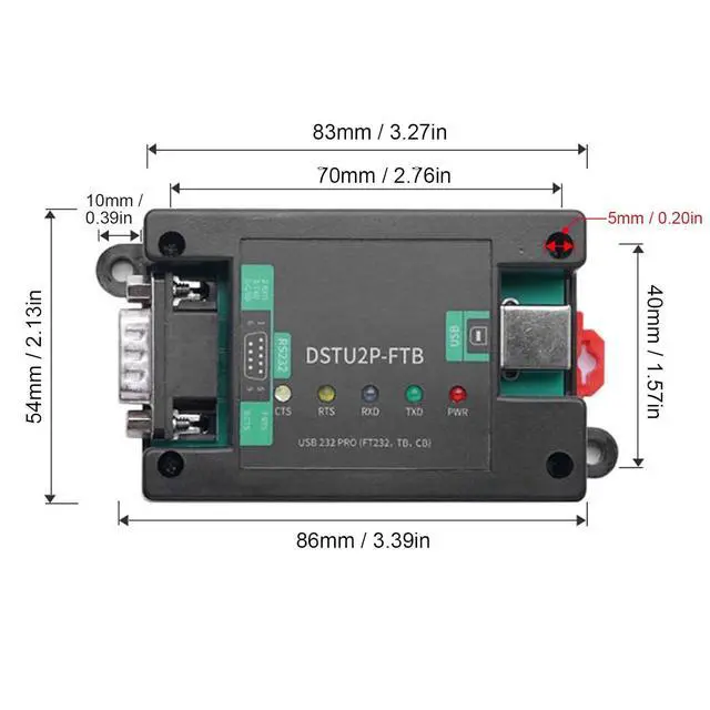 Alt view image 4 of 7 - Jectse USB to RS232 PRO Serial Converter Module, Integrated Power Isolation Serial Adapter Module with Rail DB9 Male USB B Connector, Outstanding Performance