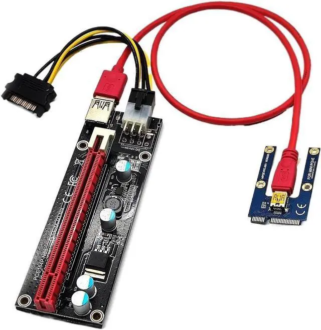 Main image of USB 3.0 MI NI PCI-E Riser Card PCI x16 Extender PCIE Riser Adapter Card Power Cabl SATA to 6pin Power
