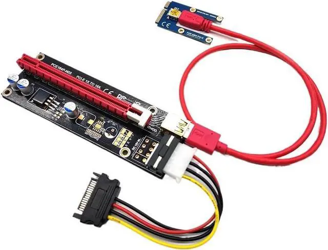Alt view image 3 of 6 - USB 3.0 MI NI PCI-E Riser Card PCI x16 Extender PCIE Riser Adapter Card Power Cabl SATA to 6pin Power