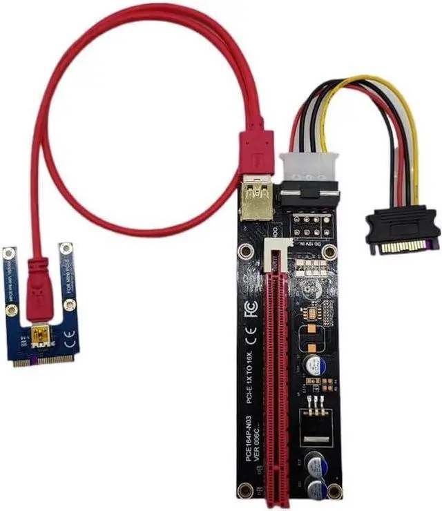 Alt view image 2 of 6 - USB 3.0 MI NI PCI-E Riser Card PCI x16 Extender PCIE Riser Adapter Card Power Cabl SATA to 6pin Power