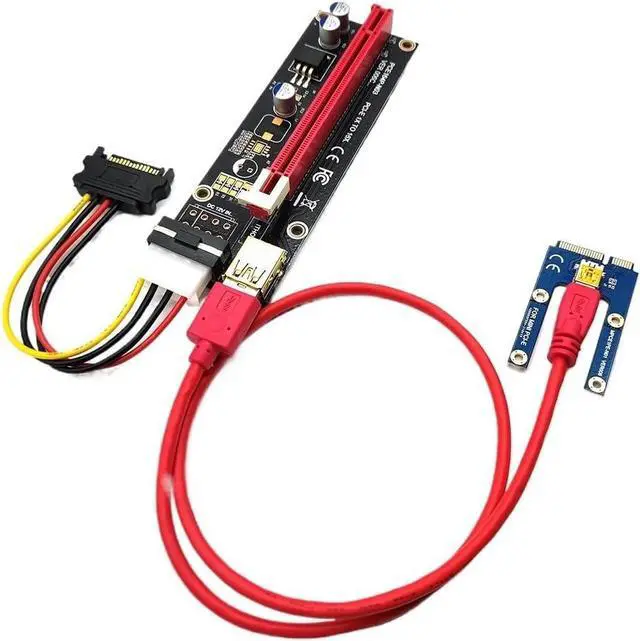 Alt view image 4 of 6 - USB 3.0 MI NI PCI-E Riser Card PCI x16 Extender PCIE Riser Adapter Card Power Cabl SATA to 6pin Power