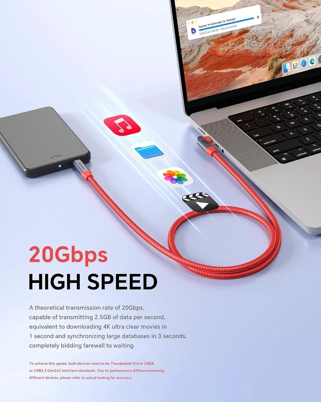 Alt view image 3 of 7 - 20Gbps USB-C to C Camera Data Transfer Cable,16ft (5m), Right Angle