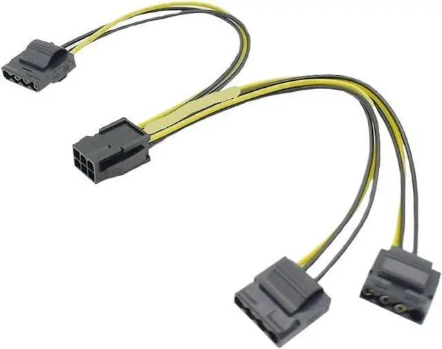 Alt view image 3 of 4 - 4P Power Cable 6P Male to Three Large 4 Pin Graphics Card Power Supply Adapter Miner Cables Converter 20cm