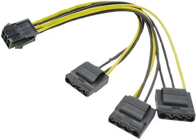 Alt view image 4 of 4 - 4P Power Cable 6P Male to Three Large 4 Pin Graphics Card Power Supply Adapter Miner Cables Converter 20cm