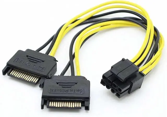 Alt view image 2 of 5 - 2x15Pin SATA to 6/8 Pin PCI-E SATA Cable Power Splitter Cable Power Supply Cable SATA Adapter Cable Graphics Card Power Cord(to 8 Pin)