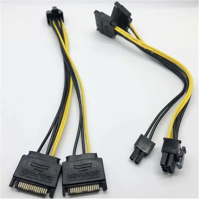 Alt view image 3 of 5 - 2x15Pin SATA to 6/8 Pin PCI-E SATA Cable Power Splitter Cable Power Supply Cable SATA Adapter Cable Graphics Card Power Cord(to 8 Pin)
