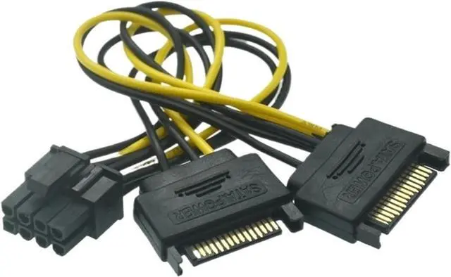 Alt view image 4 of 4 - 0.2m 2 SATA Power to 6Pin & 8 Pin (6+2) PCI Express PCI-E Video Card Power Cable Adapter(6pin to 2sata15pin)