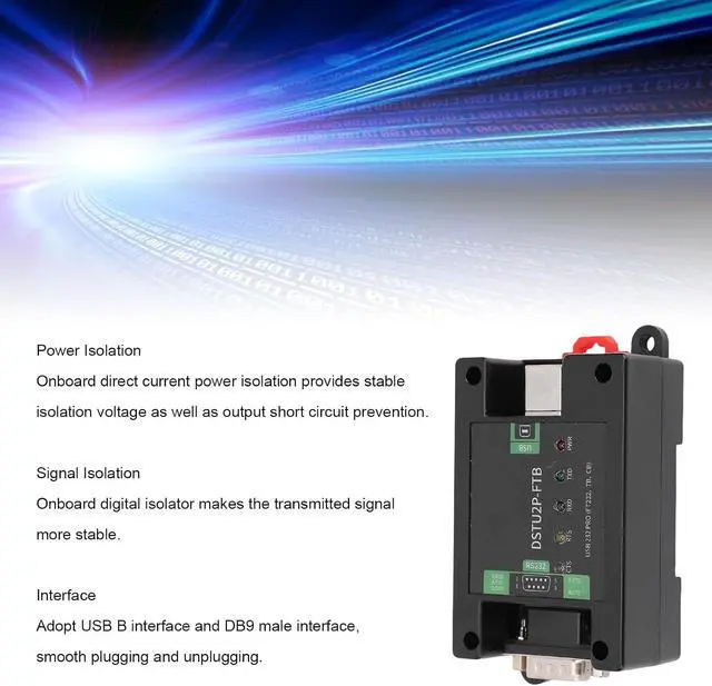 Alt view image 2 of 7 - Diydeg Serial Converter Module, USB to RS232 PRO Serial Adapter Module with Rail DB9 Male USB B Connector, Integrated Power Isolation