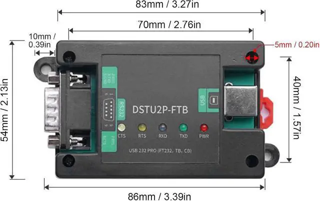 Alt view image 6 of 7 - Diydeg Serial Converter Module, USB to RS232 PRO Serial Adapter Module with Rail DB9 Male USB B Connector, Integrated Power Isolation