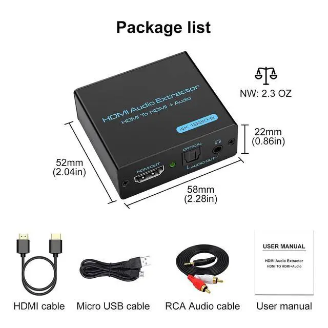 Alt view image 3 of 3 - HDMI Audio Extractor 4K HDMI Optical Splitter Adapter Converter 3.5 mm Stereo + L/R Audio Out Supports 5.1 HDCP 3D 1080P