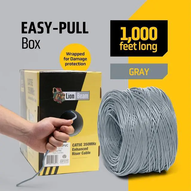 Alt view image 6 of 7 - LION BEAM Solid Bare Copper Cat 5e Ethernet Cable 1000ft Pull-Box 24AWG CMR Insulated Network Cable 350 MHz Speed 1-5Gbps UTP Bulk Ethernet Riser Cable with Smooth Bulk Cat 5 Ethernet Cable Spool