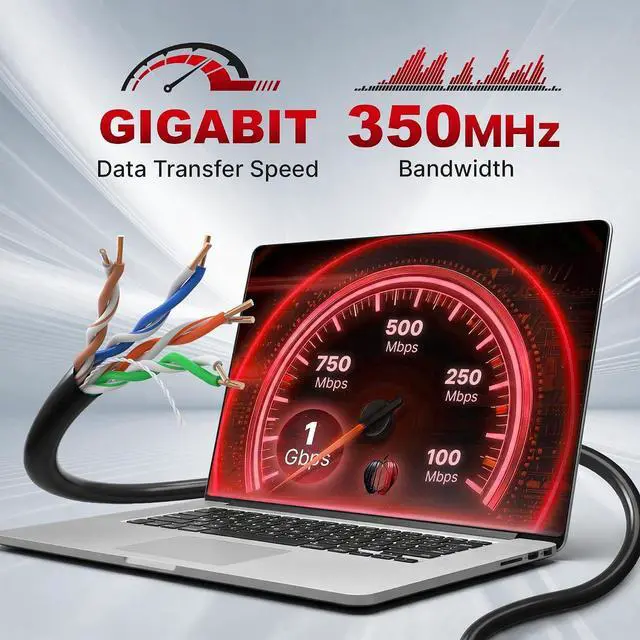 Alt view image 2 of 7 - Big-A - Plenum Ethernet Cable 1000ft, Bulk Cat5e Cable (CMP) Gigabit Solid Network Wire, 350MHz Cat5e Ethernet Cord, Unshielded Twisted Pair (UTP) - Black