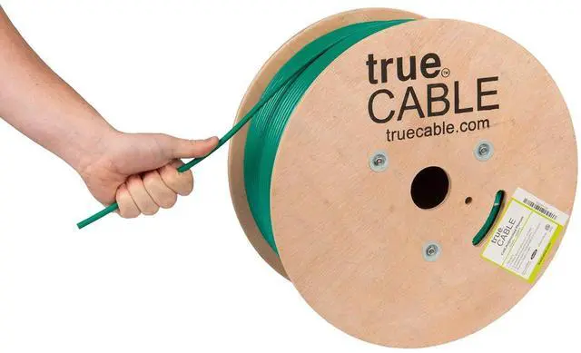 Main image of TRUE CABLE Cat6A Plenum Bulk Ethernet Cable (CMP), Unshielded UTP, 1000ft, Green, 23AWG Solid Bare Copper, 750MHz, 10Gbps, PoE++ (4PPoE), ETL Listed