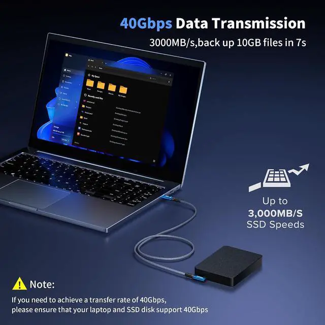 Alt view image 2 of 7 - 240W for Thunderbolt 5 Cable Right Angle 10ft, Support 8K@60Hz, 4K@144Hz, 40Gbps for iPhone 17, Thunderbolt 4, USB4, SSD, MacBook M4 Pro, Dock, eGPU, Mac mini M4 / M4 Pro