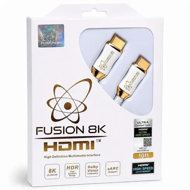 Main image of Fusion8K White HDMI 2.1 Cable 10 Feet - Certified 48Gbps 8K@60Hz 4K@120Hz 10K | HDR Dolby Vision eARC | Braided Cord for PS5 Xbox Series X Apple TV 4K