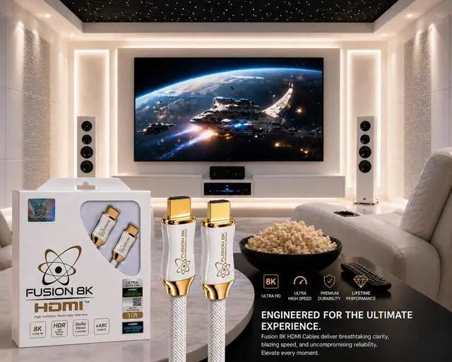 Alt view image 5 of 7 - Fusion8K White HDMI 2.1 Cable 10 Feet - Certified 48Gbps 8K@60Hz 4K@120Hz 10K | HDR Dolby Vision eARC | Braided Cord for PS5 Xbox Series X Apple TV 4K