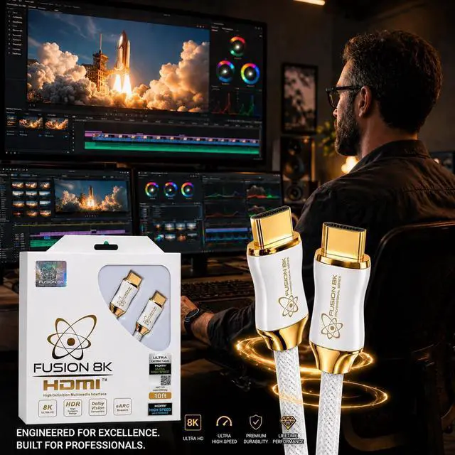 Alt view image 4 of 7 - Fusion8K White HDMI 2.1 Cable 10 Feet - Certified 48Gbps 8K@60Hz 4K@120Hz 10K | HDR Dolby Vision eARC | Braided Cord for PS5 Xbox Series X Apple TV 4K