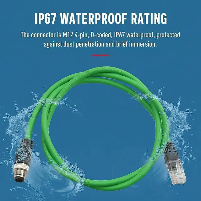 Alt view image 3 of 5 - M12 D Code 4 Pin Male to RJ45 Plug High Flex Cat5e Industrial Ethernet PVC Cable for Automation Application (25M, Green)