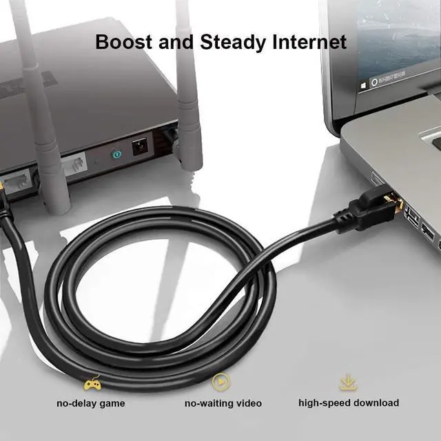 Alt view image 3 of 5 - Yauhody CAT 8 Ethernet Cable 100FT, High Speed 40Gbps 2000MHz SFTP Internet Network LAN Wire Cables with Gold Plated RJ45 Connector for Router, Modem, PC, Switches, Hub, Laptop (30m/100ft) Black