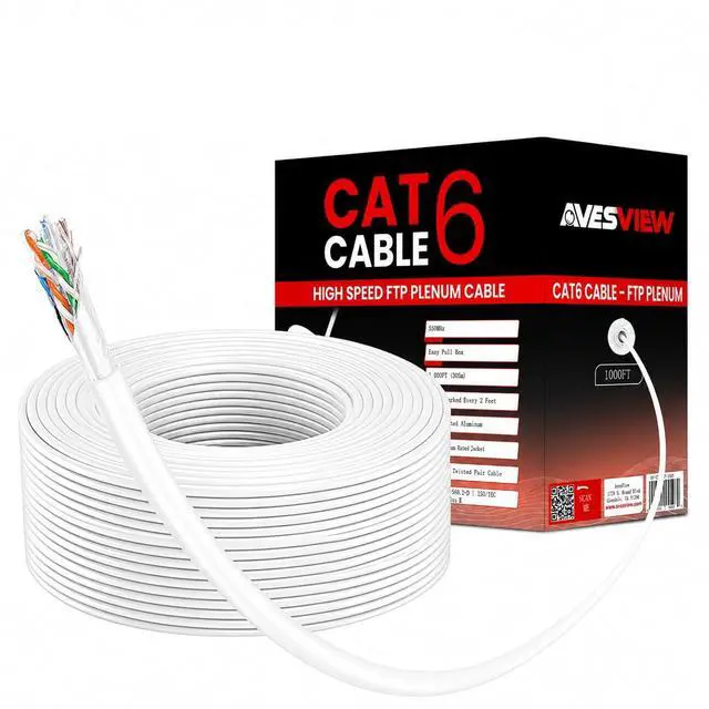 Main image of Plenum CAT 6 Ethernet Cable 1000ft Indoor Easy Pull Box 10Gbps Premium Quality CMP High-Speed Bulk CAT6 Cable 1000ft Shielded Copper Clad Aluminum (CCA) 23AWG 550MHz CAT 6 Cable - White