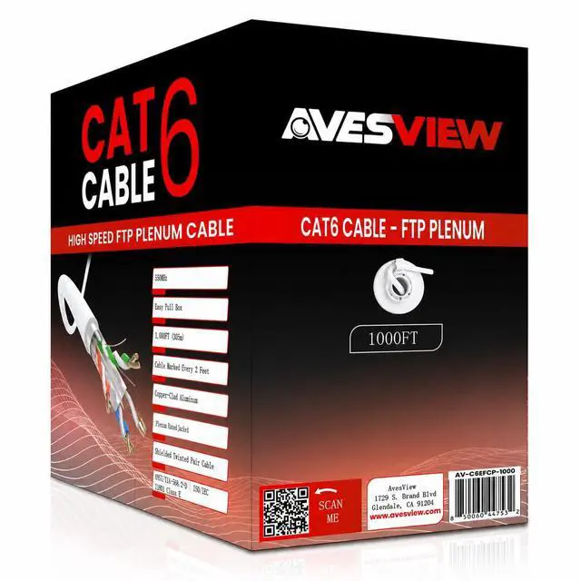 Alt view image 2 of 5 - Plenum CAT 6 Ethernet Cable 1000ft Indoor Easy Pull Box 10Gbps Premium Quality CMP High-Speed Bulk CAT6 Cable 1000ft Shielded Copper Clad Aluminum (CCA) 23AWG 550MHz CAT 6 Cable - White