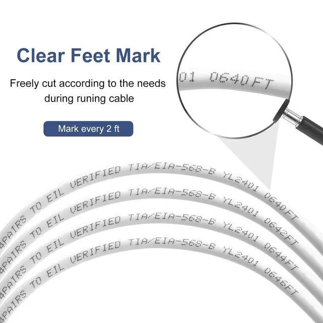 Alt view image 5 of 5 - Plenum CAT 6 Ethernet Cable 1000ft Indoor Easy Pull Box 10Gbps Premium Quality CMP High-Speed Bulk CAT6 Cable 1000ft Shielded Copper Clad Aluminum (CCA) 23AWG 550MHz CAT 6 Cable - White