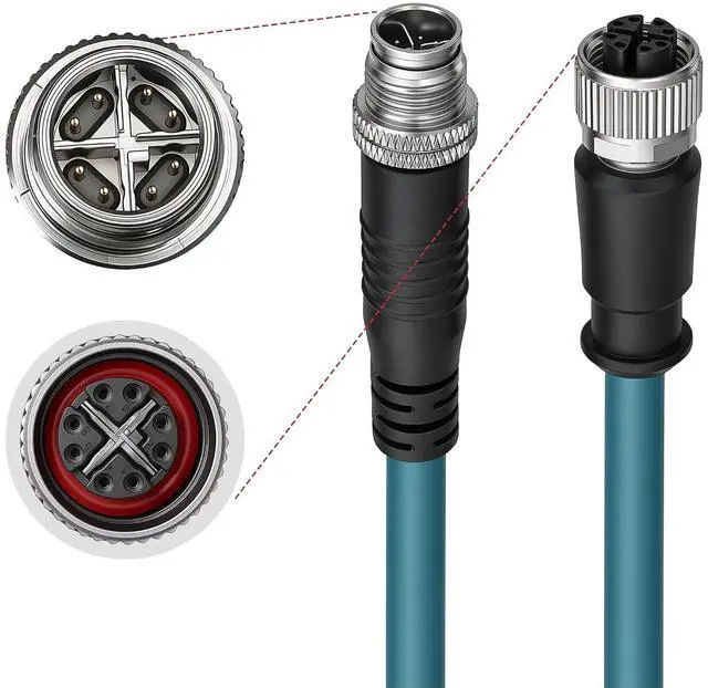 Main image of M12 8 Position Male to Female Ethernet Cable X-Code Cat7e High Flex Shielded Waterproof Industrial Gigabit Ethernet Networks Cable for Cognex Industrial Camera (3M)