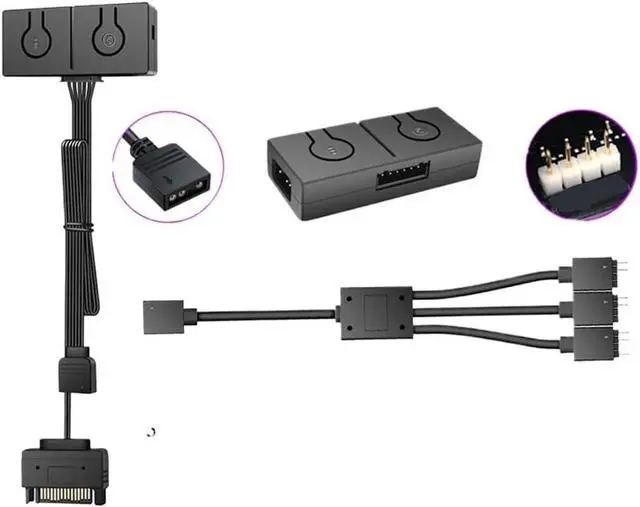 Alt view image 3 of 6 - 3pin to 4pin ARGB Fan Adapter with Built-in 50 Color Modes for Motherboard Sync 5V to 12V RGB Converter