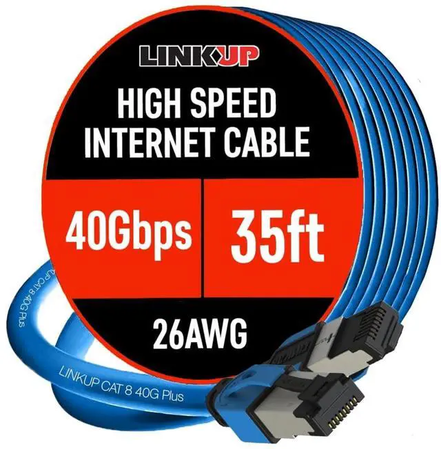 Main image of LINKUP 26AWG Cat 8 Ethernet Cable | Flexible High-Speed Patch Cord | 40Gbps 2GHz LAN Cable | RJ45 connectors | Use with Cat 5/ Cat 6/ Cat 7 | Ideal for Gaming & Desktops