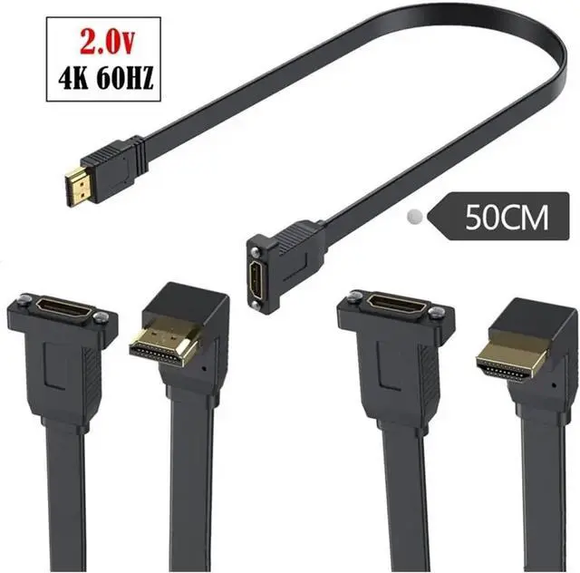Alt view image 2 of 7 - Flat HDMI Compatible Version 2.0 Male Female Extension Cable with Fixed Screw ho/*le Chassis Panel Cable Support 4K 60Hz(F Down)