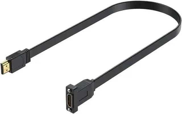 Alt view image 4 of 7 - Flat HDMI Compatible Version 2.0 Male Female Extension Cable with Fixed Screw ho/*le Chassis Panel Cable Support 4K 60Hz(F Down)