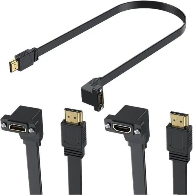 Alt view image 3 of 7 - Flat HDMI Compatible Version 2.0 Male Female Extension Cable with Fixed Screw ho/*le Chassis Panel Cable Support 4K 60Hz(F Down)