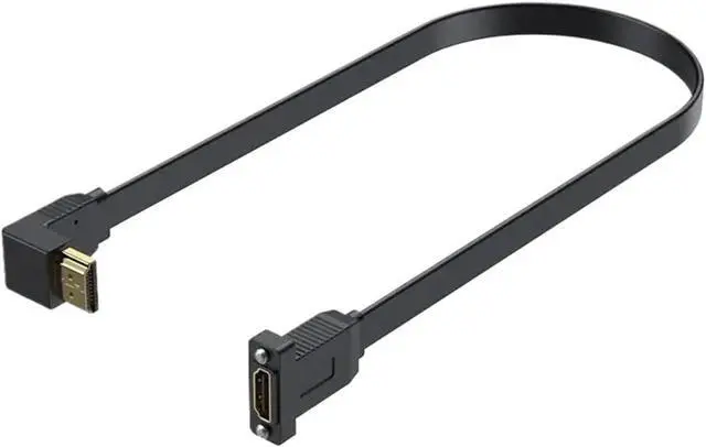 Alt view image 6 of 7 - Flat HDMI Compatible Version 2.0 Male Female Extension Cable with Fixed Screw ho/*le Chassis Panel Cable Support 4K 60Hz(F Down)