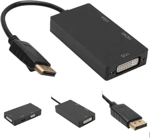 Alt view image 4 of 4 - Displayport DP to DVI HDTV 3IN1 Adapter Converter Cable for Projector TV Computer PC(Black)