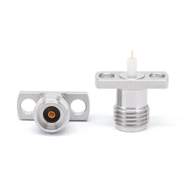 Alt view image 3 of 3 - 2.92mm Female RF Connector, 2 Hole Flange, DC-40GHz, Stainless Steel, 8.6mm Hole Spacing