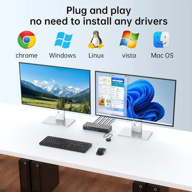Alt view image 7 of 7 - HDMI Displayport KVM Switch 4 Computers 2 Monitors, 8K@60Hz/4K@144Hz Dual Monitor KVM Switch for 4 PCs Share 2 Monitors, with 4 USB3.0 Ports, USB Cables and Power Adapter,Black 15cm HDMI DP KVM