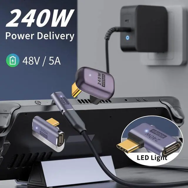 Alt view image 3 of 7 - 240W High Speed Charging Compatible, USB4 Type USB C Converter Adapter, USB Adapter, Middle Vent Type, Set of 2, L-Shaped, PD Charging, High Speed Data Transfer, 40Gbps, 8K Video Output, Male