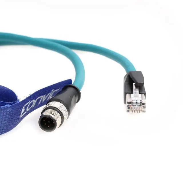Alt view image 4 of 5 - M12 to RJ45 Industrial Ethernet 8 Pin A Code Sensor Connector Gigabit Ethernet Cat-6 High Flexible Shielded Cable for Cognex Industrial Camera (5M, Blue)